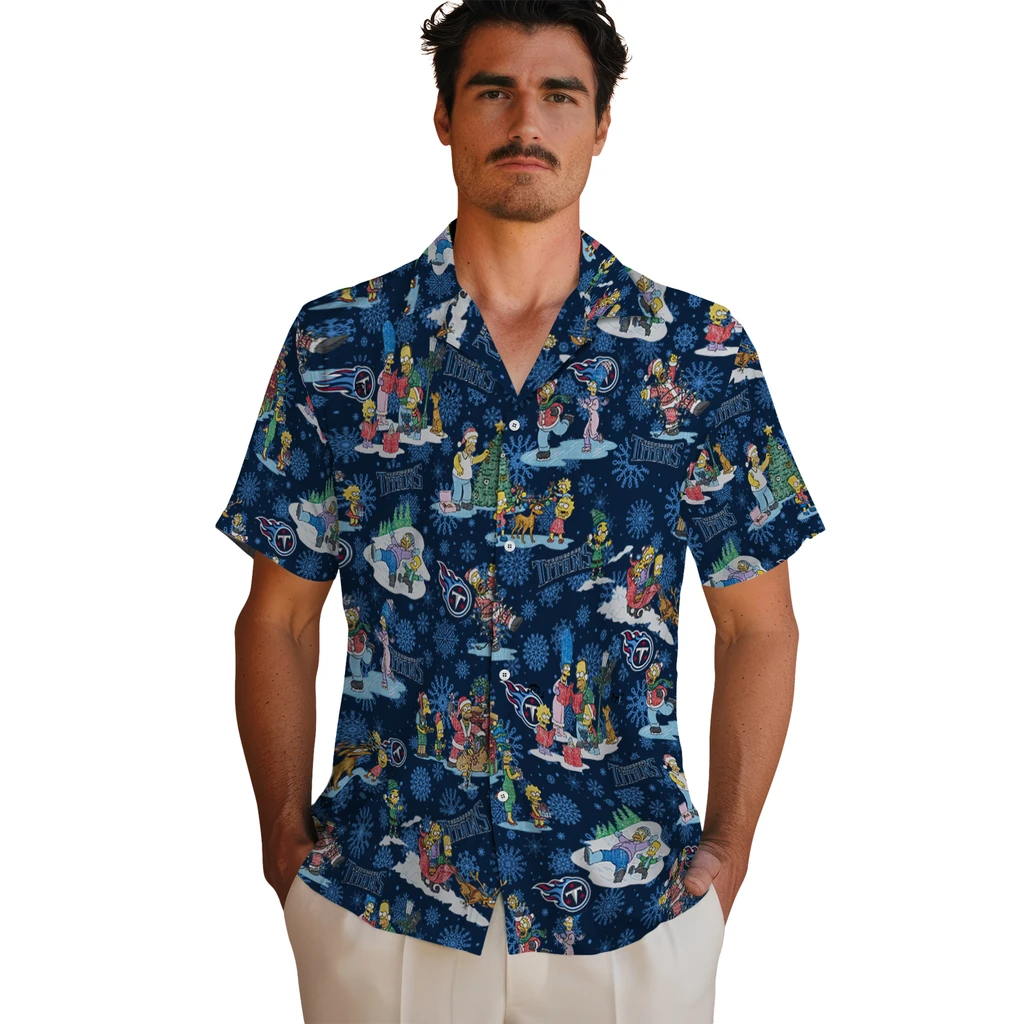 Tennessee Titans Hawaiian Shirt - Simpsons Christmas tennessee titans simpsons christmas navy hawaiian shirts fashion forward