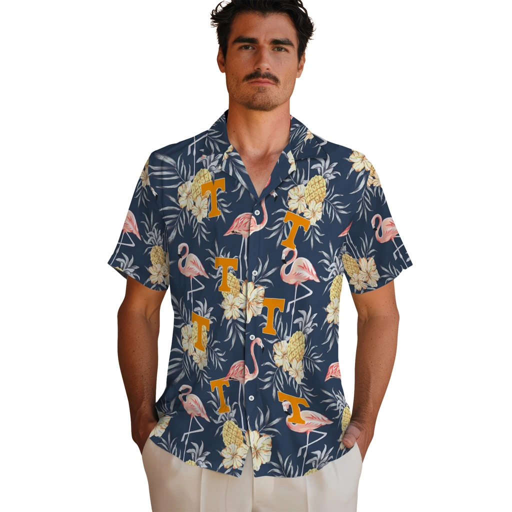Tennessee Volunteers Hawaiian Shirt - Flamingo Hibiscus tennessee volunteers flamingo hibiscus navy hawaiian shirts fashion forward