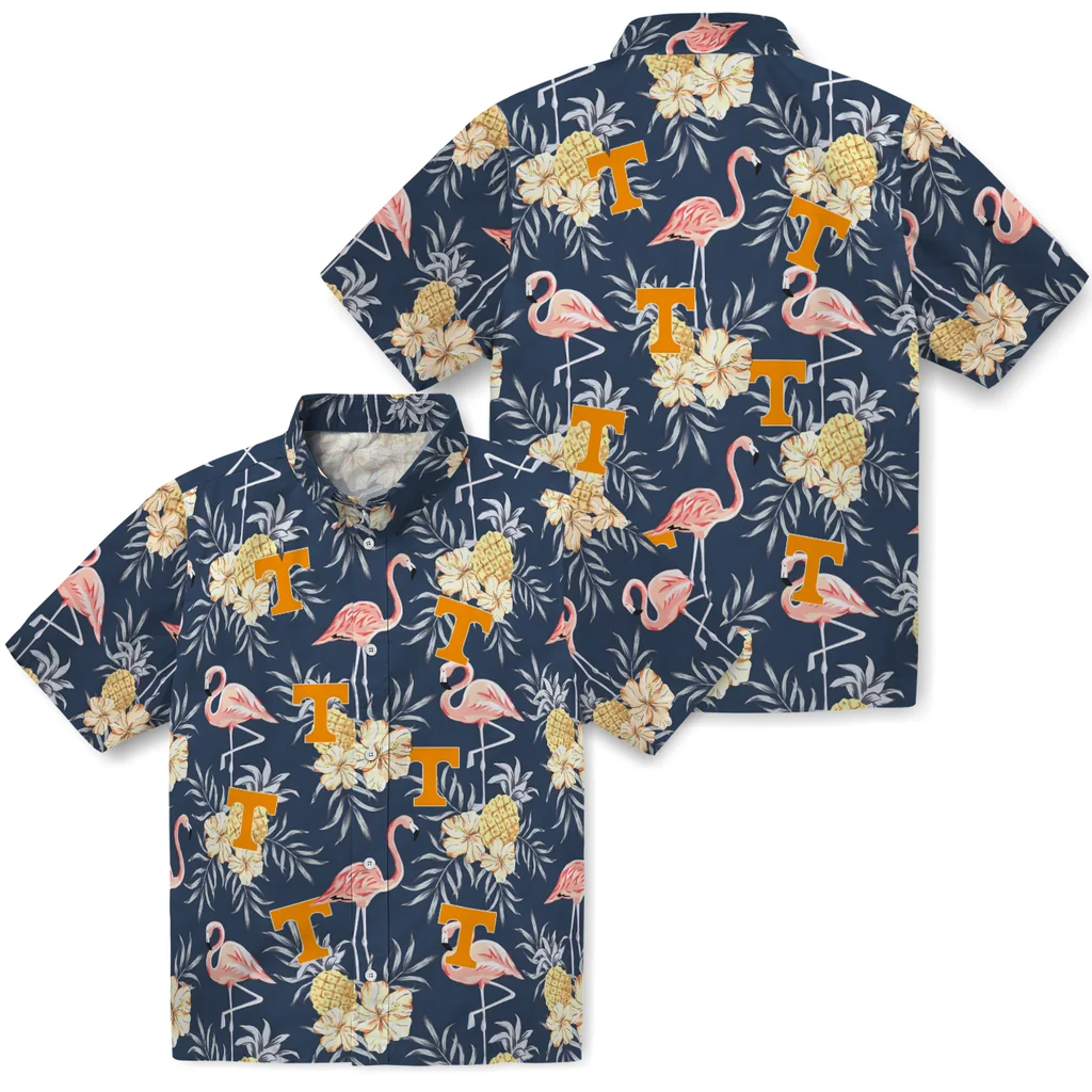 Tennessee Volunteers Hawaiian Shirt - Flamingo Hibiscus tennessee volunteers flamingo hibiscus navy hawaiian shirts high quality