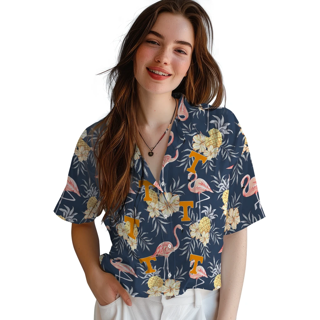 Tennessee Volunteers Hawaiian Shirt - Flamingo Hibiscus tennessee volunteers flamingo hibiscus navy hawaiian shirts latest model