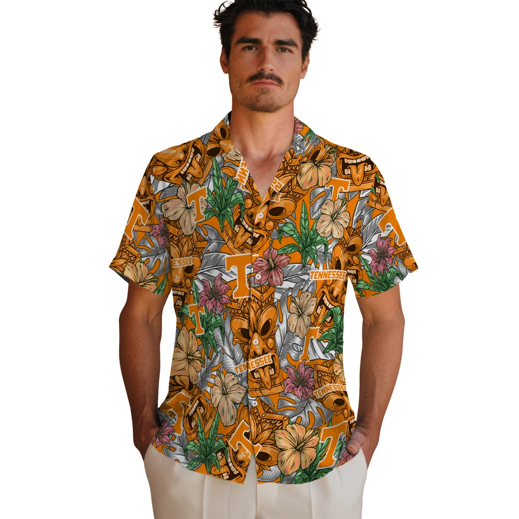 Tennessee Volunteers Hawaiian Shirt - Hibiscus Tiki Jungle tennessee volunteers tiki jungle orange hawaiian shirts fashion forward