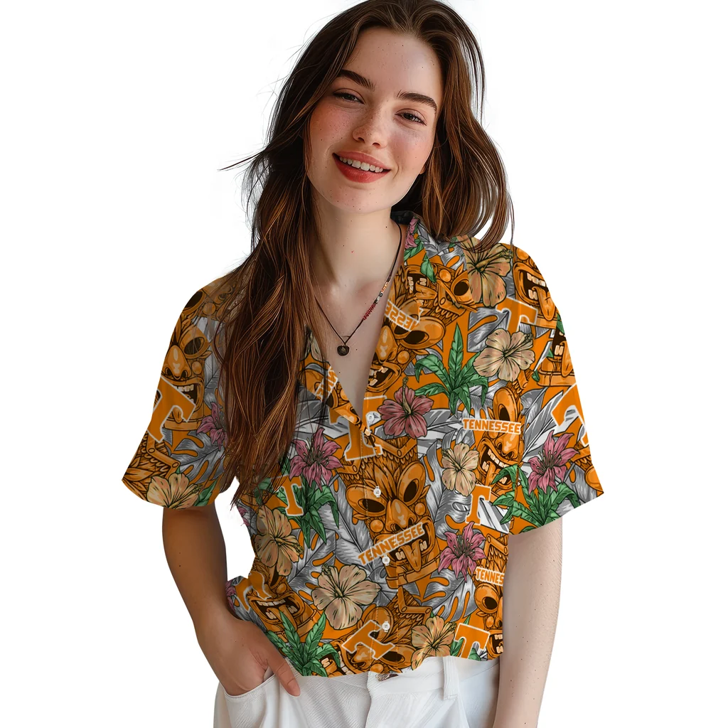 Tennessee Volunteers Hawaiian Shirt - Hibiscus Tiki Jungle tennessee volunteers tiki jungle orange hawaiian shirts latest model