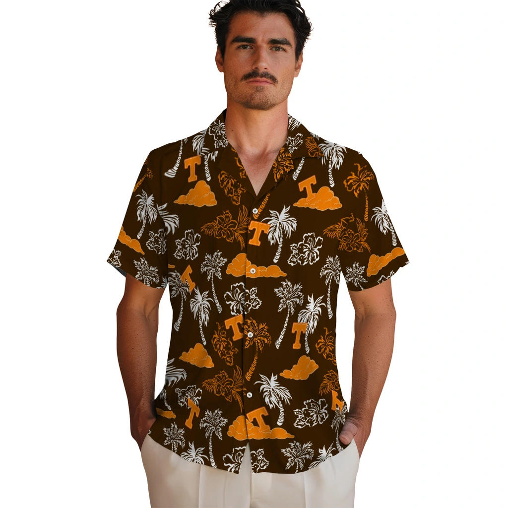 Tennessee Volunteers Hawaiian Shirt - Palm And Clouds tennessee volunteers palm and clouds orange hawaiian shirts fashion forward