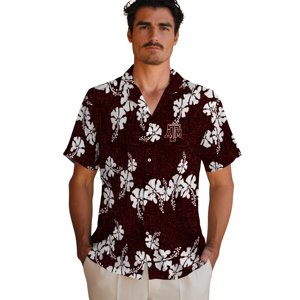 Texas A&M Aggies Hawaiian Shirt - 50th State Flower texas am aggies hibiscus petals maroon hawaiian shirts fashion forward