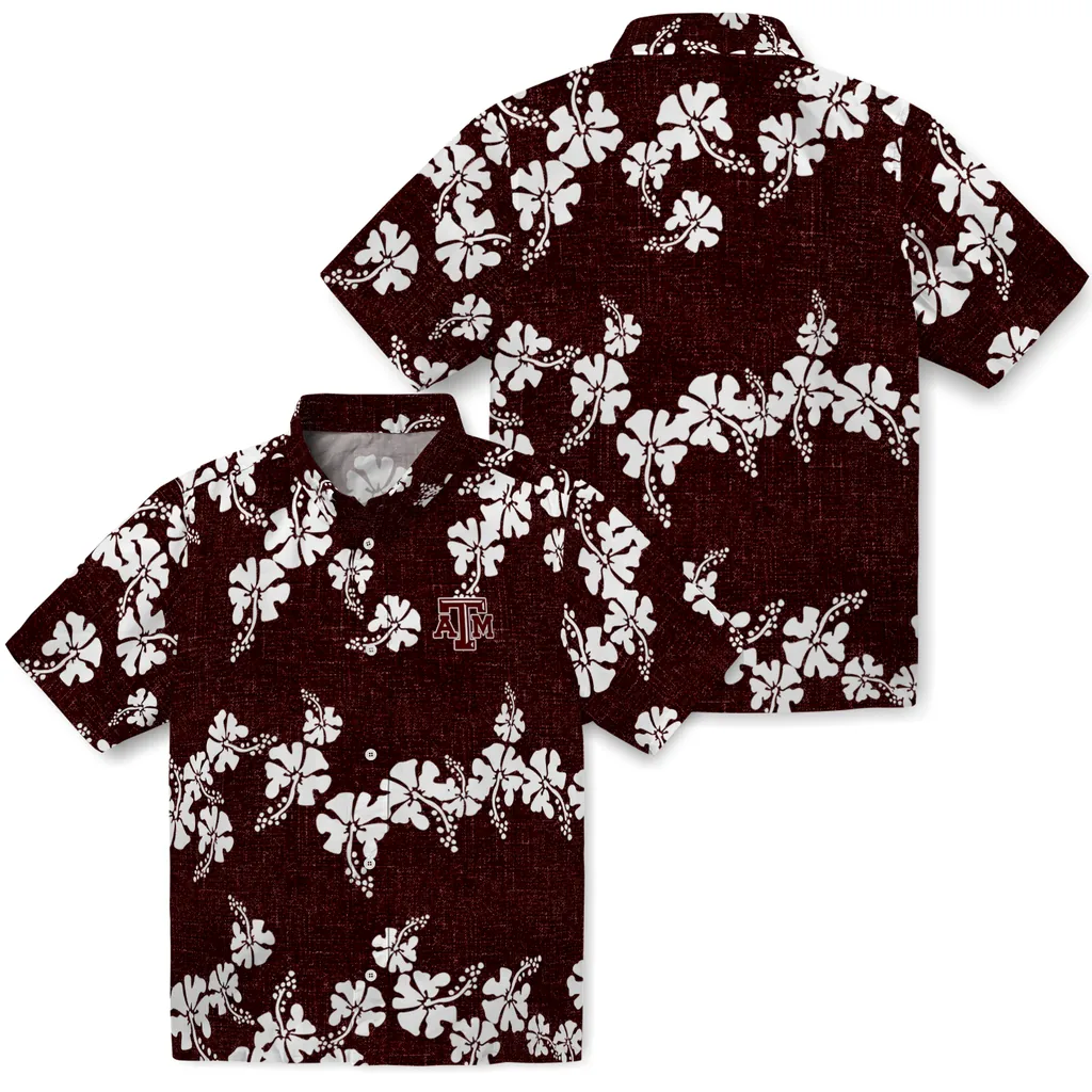 Texas A&M Aggies Hawaiian Shirt - 50th State Flower texas am aggies hibiscus petals maroon hawaiian shirts high quality