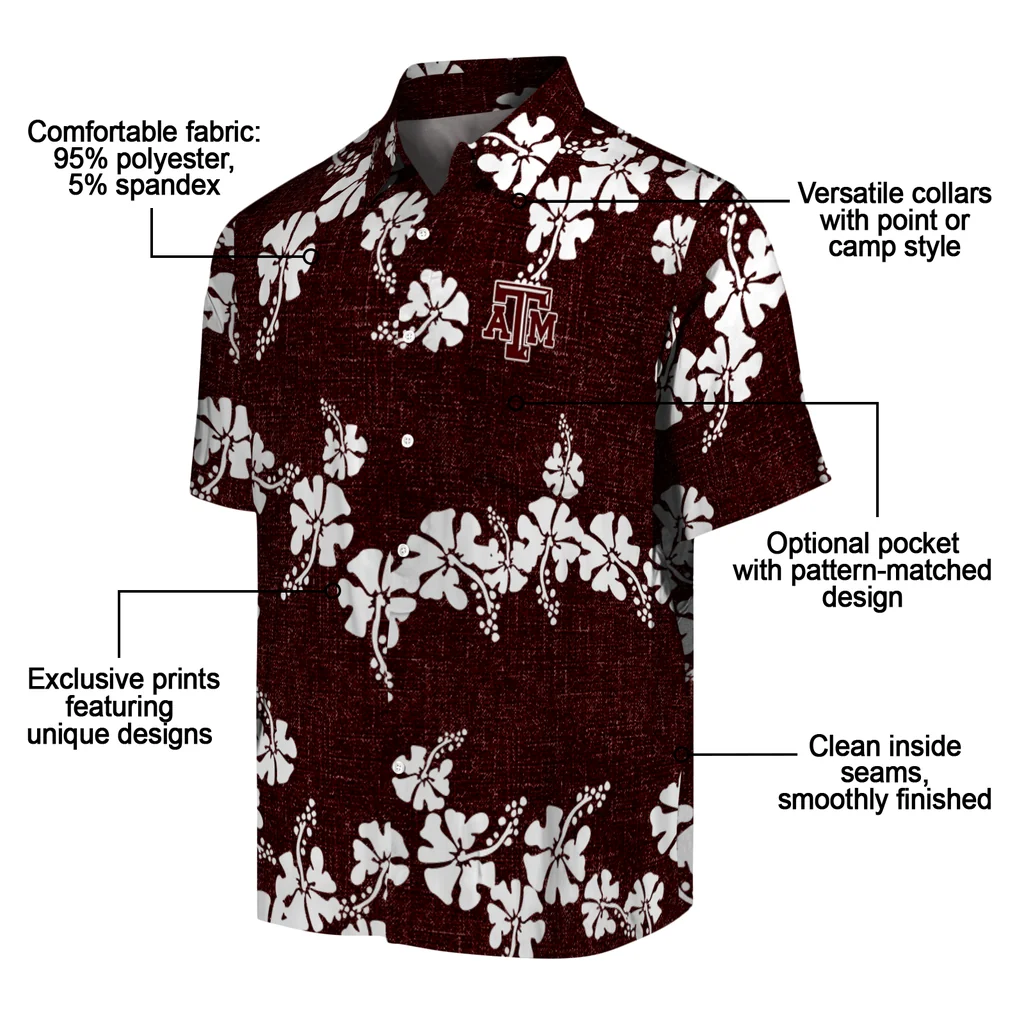Texas A&M Aggies Hawaiian Shirt - 50th State Flower texas am aggies hibiscus petals maroon hawaiian shirts new arrival