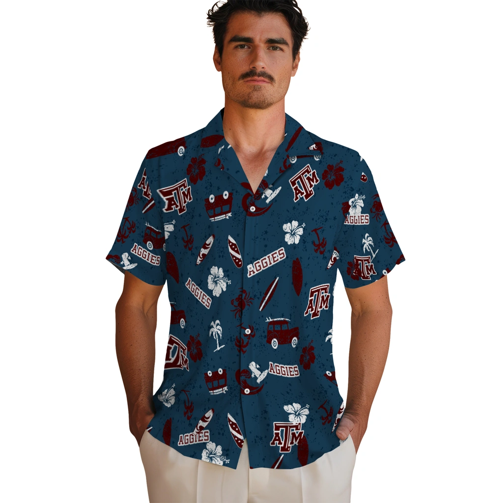 Texas A&M Aggies Hawaiian Shirt - Beach Vibe texas am aggies beach vibe navy hawaiian shirts fashion forward