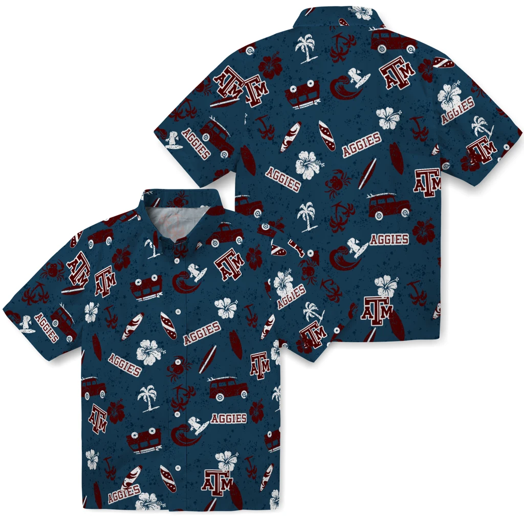 Texas A&M Aggies Hawaiian Shirt - Beach Vibe texas am aggies beach vibe navy hawaiian shirts high quality