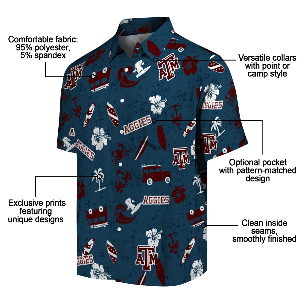 Texas A&M Aggies Hawaiian Shirt - Beach Vibe texas am aggies beach vibe navy hawaiian shirts new arrival