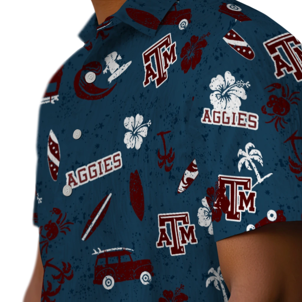 Texas A&M Aggies Hawaiian Shirt - Beach Vibe texas am aggies beach vibe navy hawaiian shirts trendy