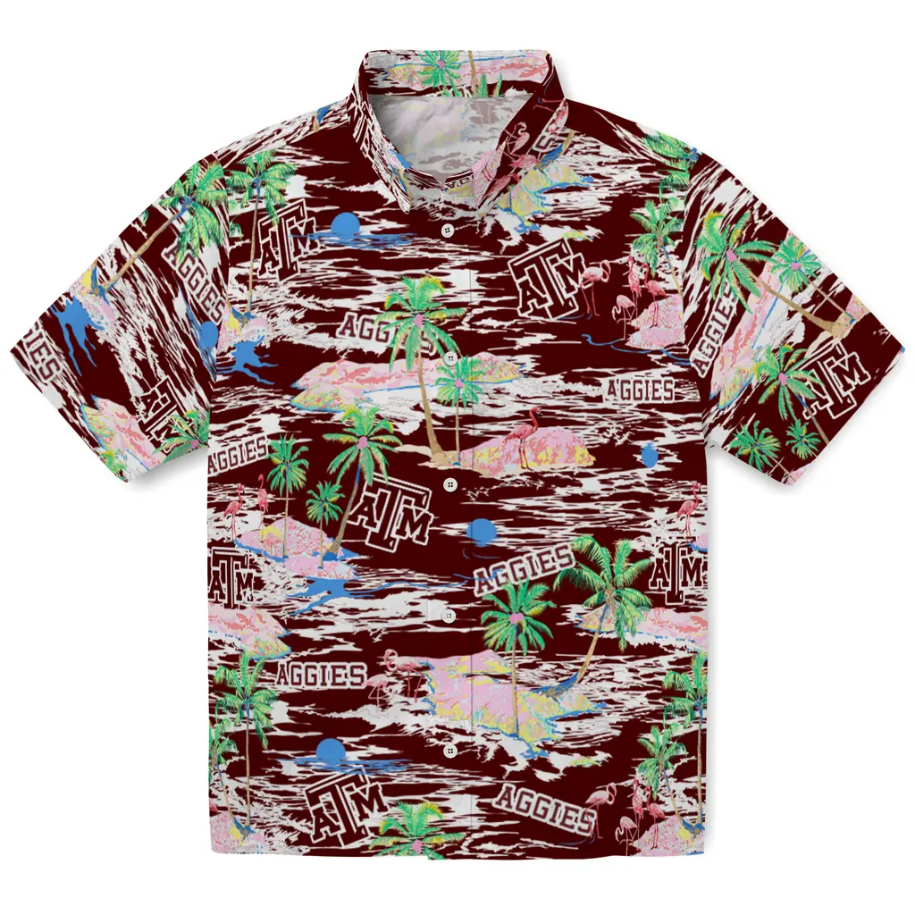 Texas A&M Aggies Hawaiian Shirt - Hawaii Island texas am aggies flamingo retreat maroon hawaiian shirts best selling