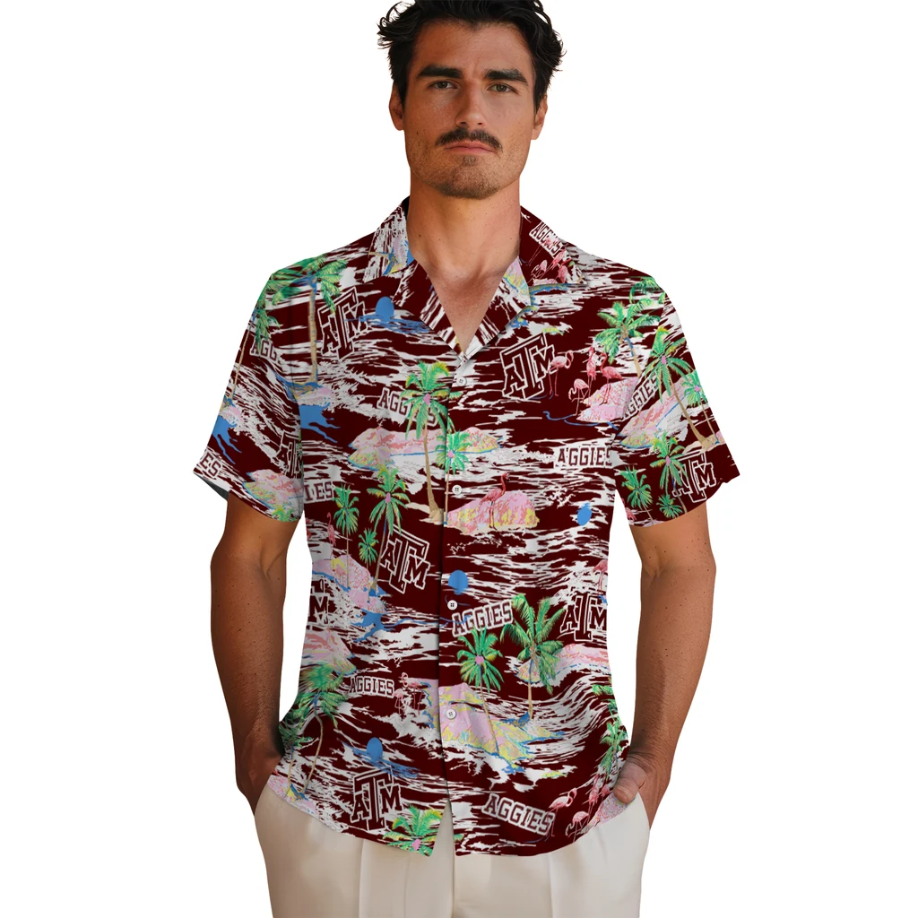 Texas A&M Aggies Hawaiian Shirt - Hawaii Island texas am aggies flamingo retreat maroon hawaiian shirts fashion forward