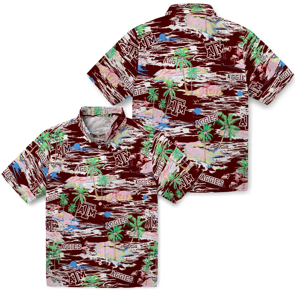 Texas A&M Aggies Hawaiian Shirt - Hawaii Island texas am aggies flamingo retreat maroon hawaiian shirts high quality