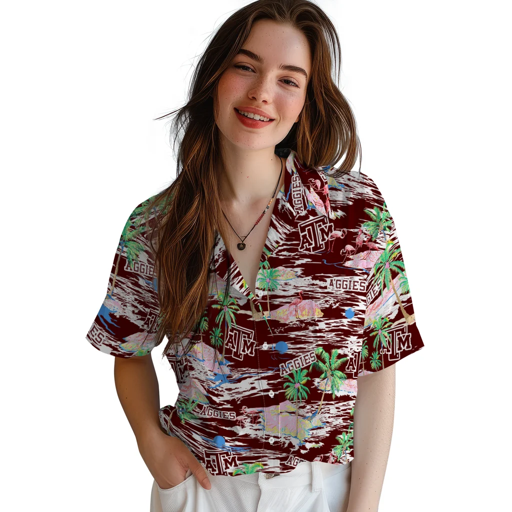 Texas A&M Aggies Hawaiian Shirt - Hawaii Island texas am aggies flamingo retreat maroon hawaiian shirts latest model