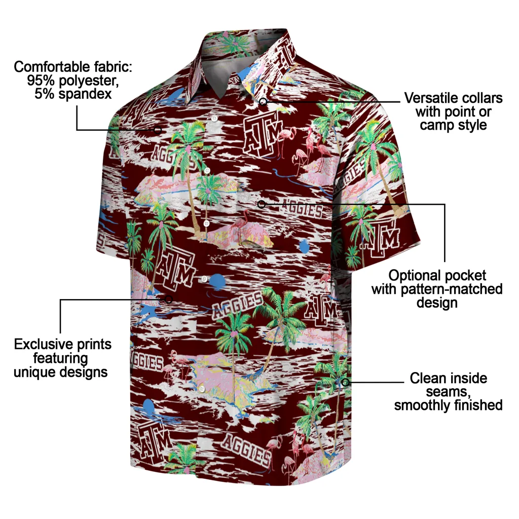 Texas A&M Aggies Hawaiian Shirt - Hawaii Island texas am aggies flamingo retreat maroon hawaiian shirts new arrival