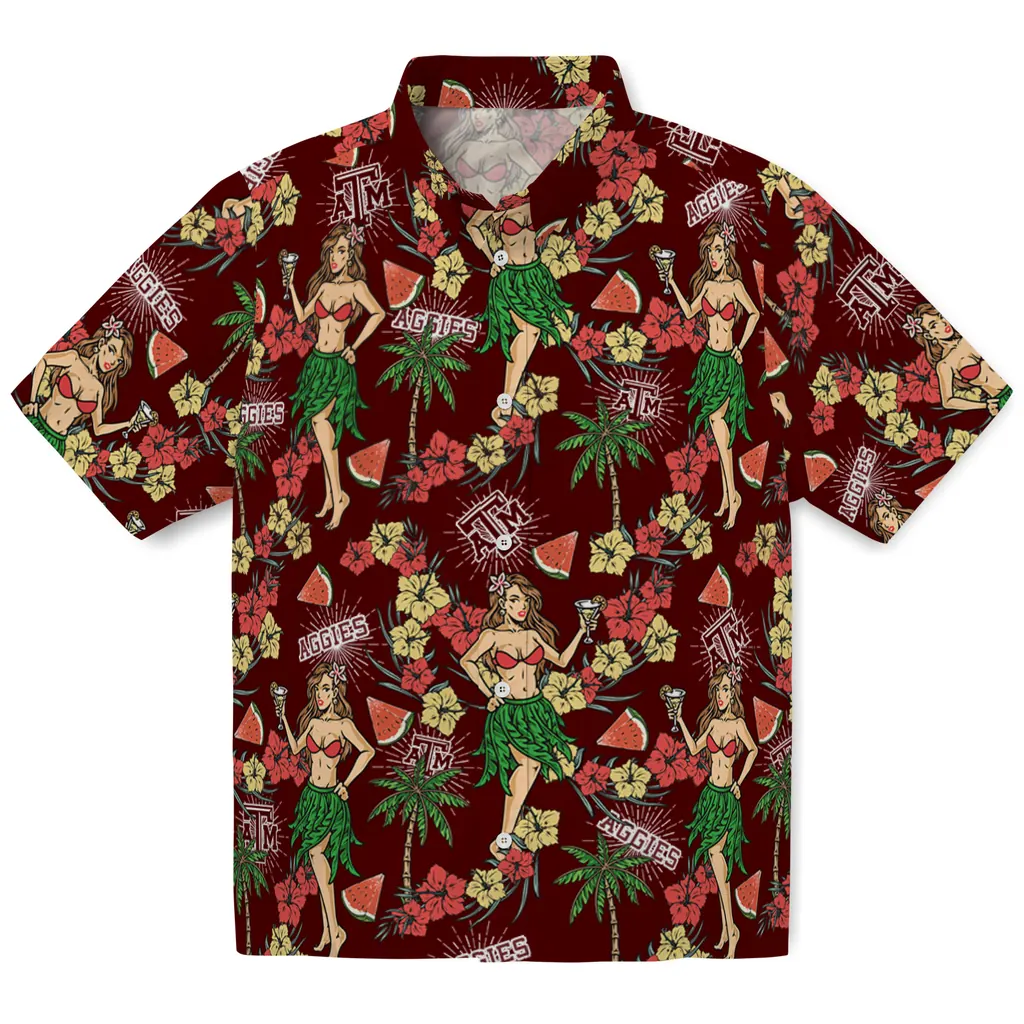 Texas A&M Aggies Hawaiian Shirt - Hawaiian Girls Design texas am aggies hawaiian girls design maroon hawaiian shirts best selling