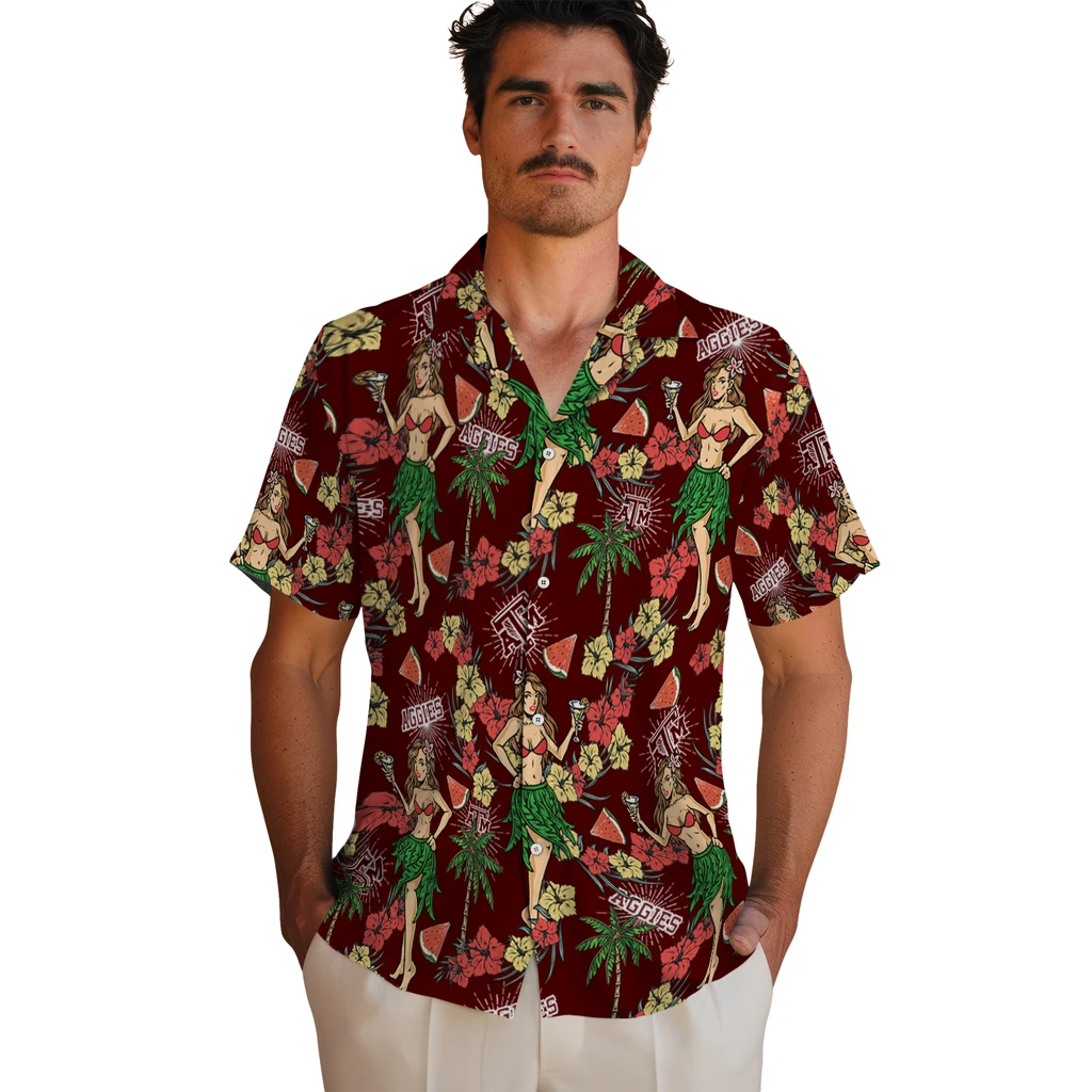Texas A&M Aggies Hawaiian Shirt - Hawaiian Girls Design texas am aggies hawaiian girls design maroon hawaiian shirts fashion forward