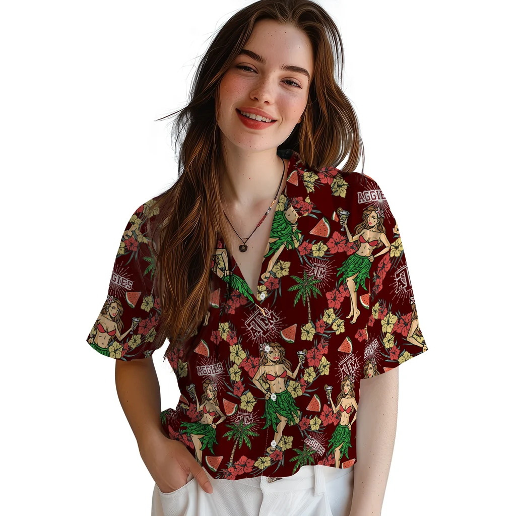 Texas A&M Aggies Hawaiian Shirt - Hawaiian Girls Design texas am aggies hawaiian girls design maroon hawaiian shirts latest model