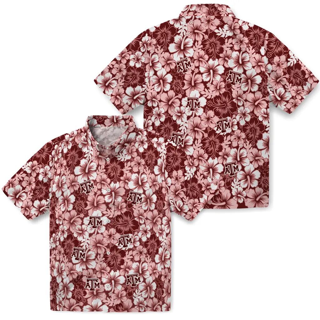 Texas A&M Aggies Hawaiian Shirt - Hibiscus Blooms texas am aggies hibiscus blooms maroon hawaiian shirts high quality