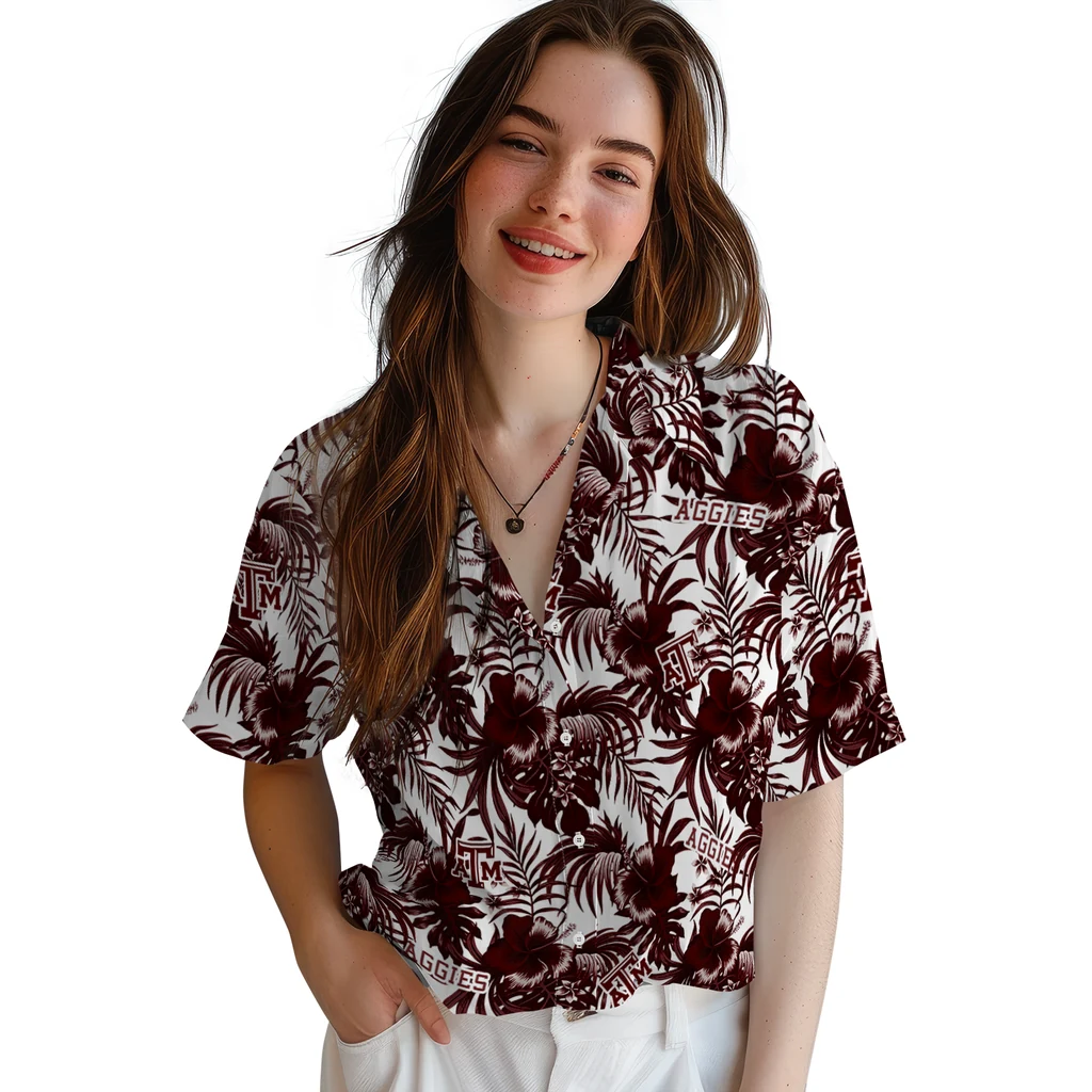 Texas A&M Aggies Hawaiian Shirt - Hibiscus Exotic texas am aggies hibiscus exotic maroon hawaiian shirts latest model