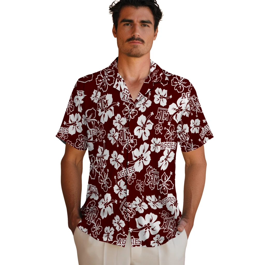 Texas A&M Aggies Hawaiian Shirt - Hibiscus Flower Design texas am aggies hibiscus bloom maroon hawaiian shirts fashion forward