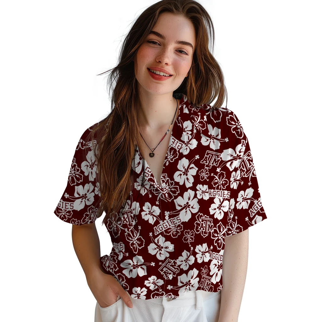 Texas A&M Aggies Hawaiian Shirt - Hibiscus Flower Design texas am aggies hibiscus bloom maroon hawaiian shirts latest model