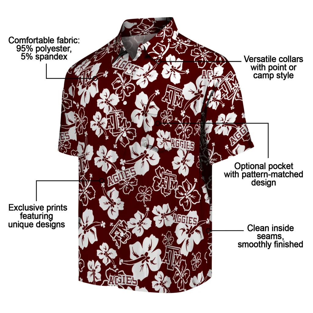 Texas A&M Aggies Hawaiian Shirt - Hibiscus Flower Design texas am aggies hibiscus bloom maroon hawaiian shirts new arrival