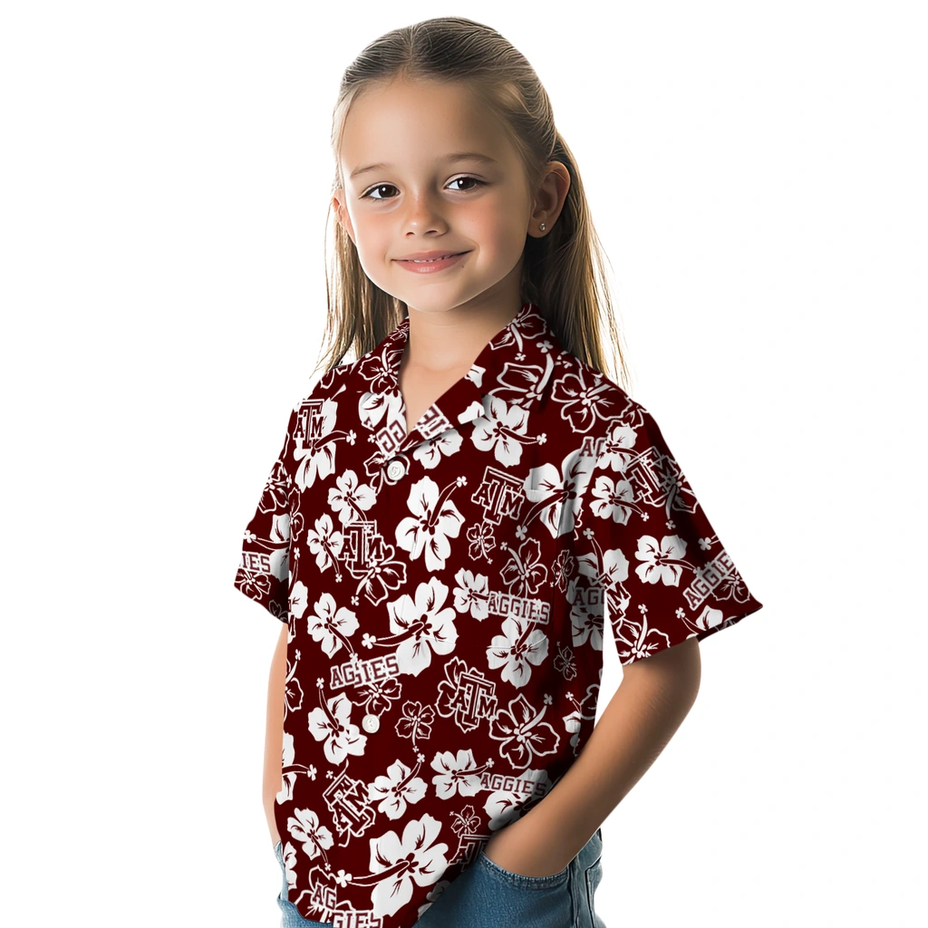 Texas A&M Aggies Hawaiian Shirt - Hibiscus Flower Design texas am aggies hibiscus bloom maroon hawaiian shirts premium grade