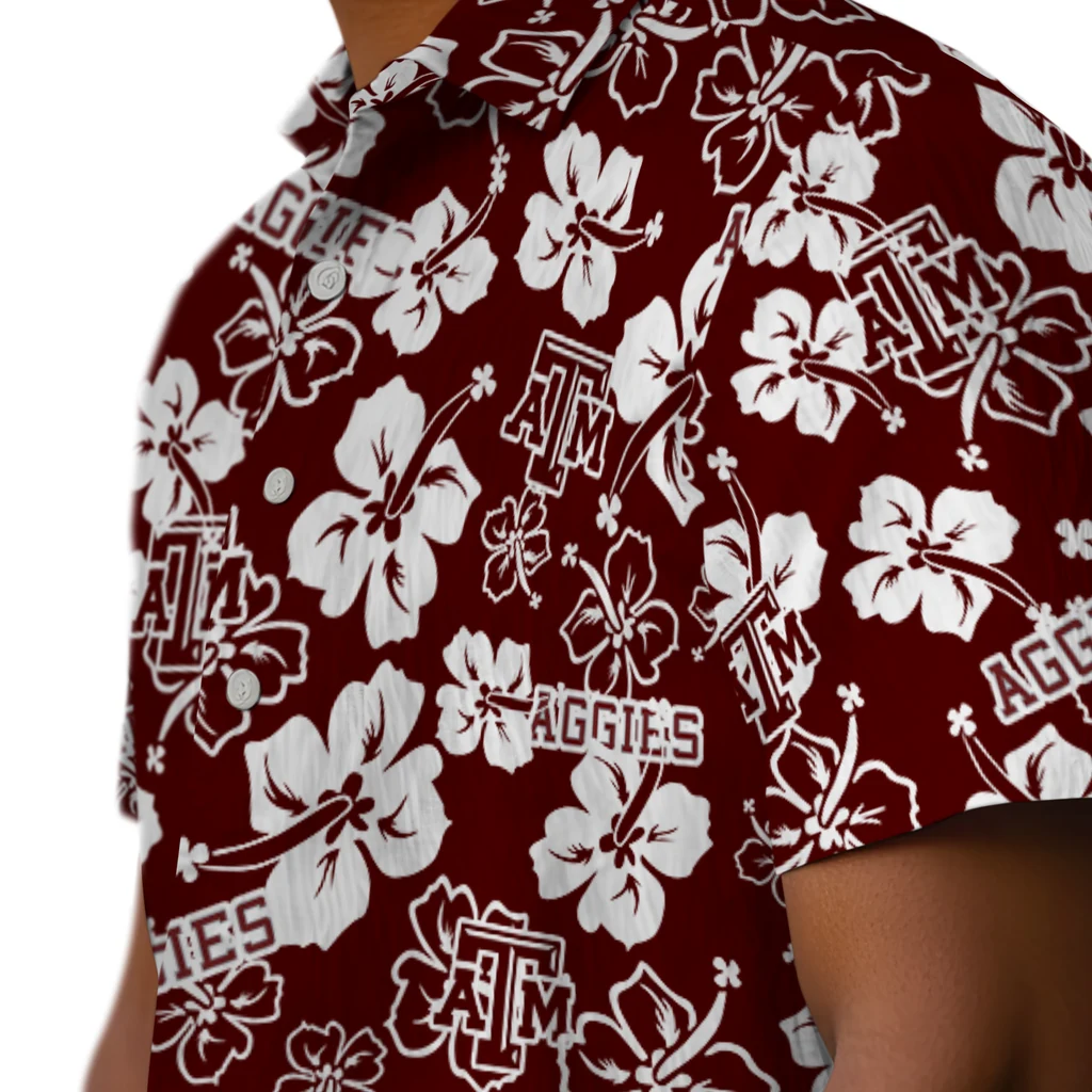 Texas A&M Aggies Hawaiian Shirt - Hibiscus Flower Design texas am aggies hibiscus bloom maroon hawaiian shirts trendy
