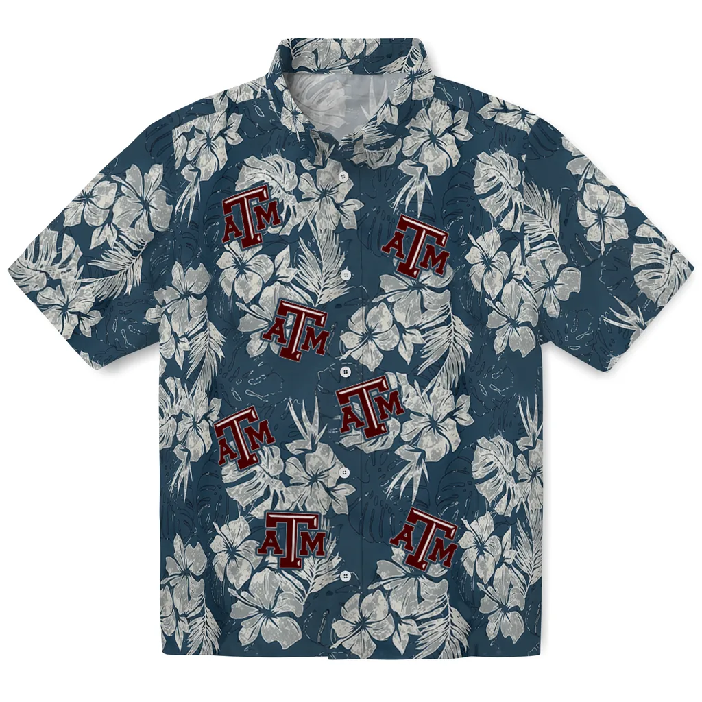 Texas A&M Aggies Hawaiian Shirt - Hibiscus Flowers texas am aggies hibiscus flowers navy blue hawaiian shirts best selling