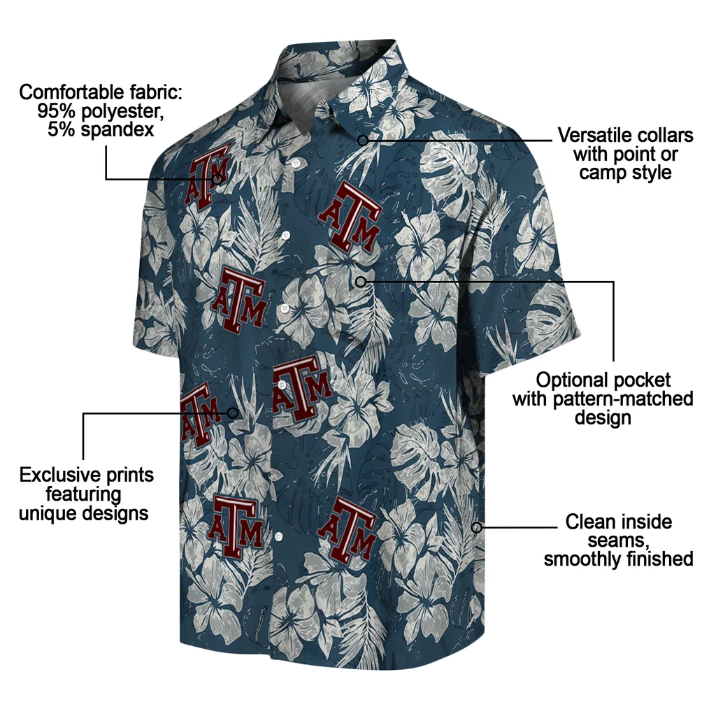 Texas A&M Aggies Hawaiian Shirt - Hibiscus Flowers texas am aggies hibiscus flowers navy blue hawaiian shirts new arrival