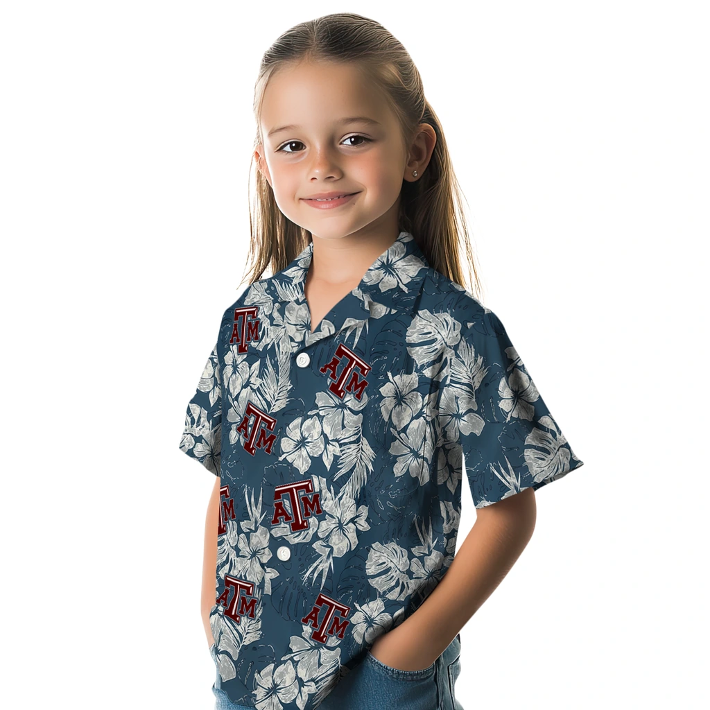 Texas A&M Aggies Hawaiian Shirt - Hibiscus Flowers texas am aggies hibiscus flowers navy blue hawaiian shirts premium grade
