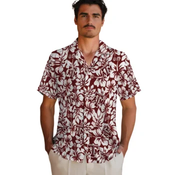 texas am aggies hibiscus motif maroon white hawaiian shirts fashion forward