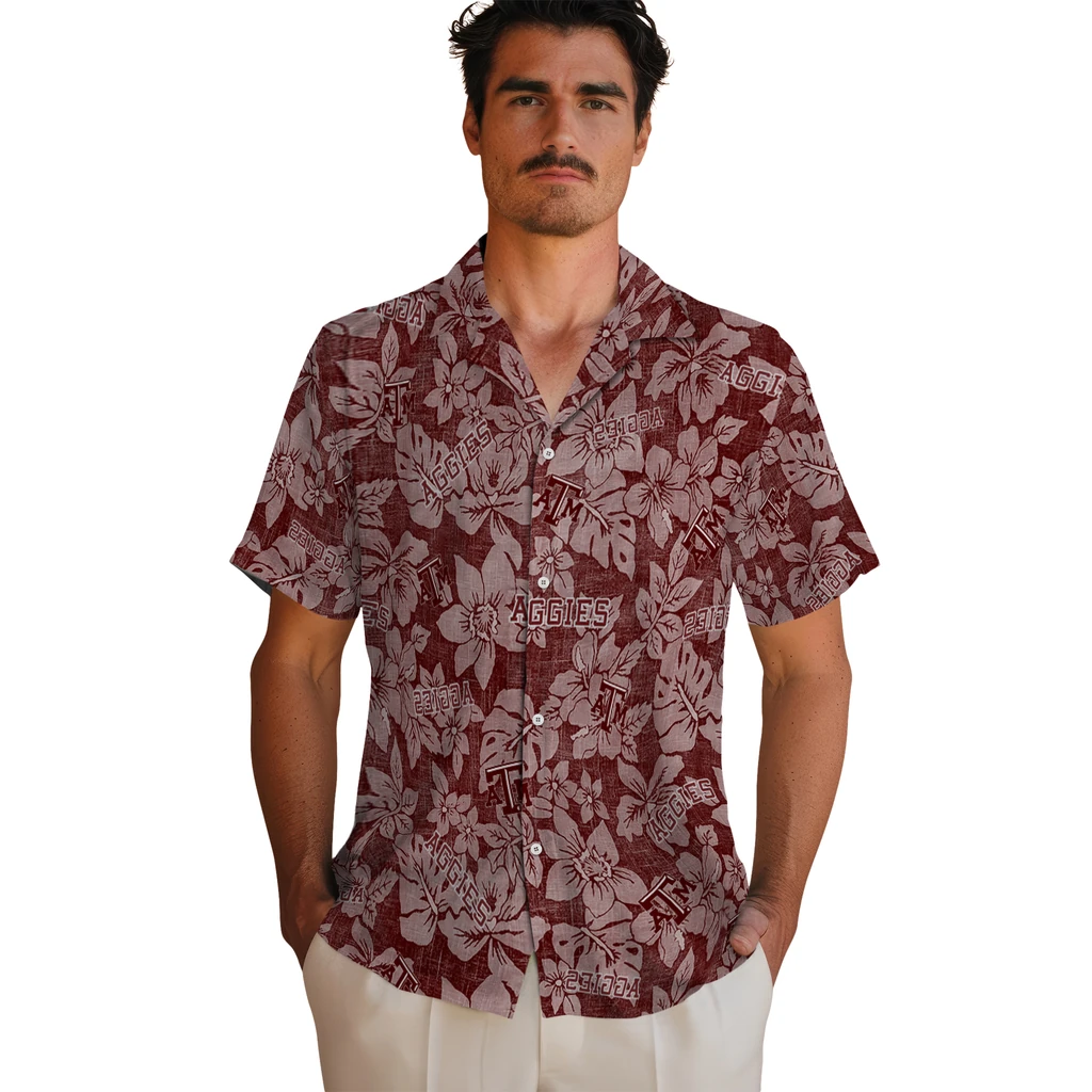 Texas A&M Aggies Hawaiian Shirt - Hibiscus Oasis texas am aggies hibiscus oasis maroon hawaiian shirts fashion forward