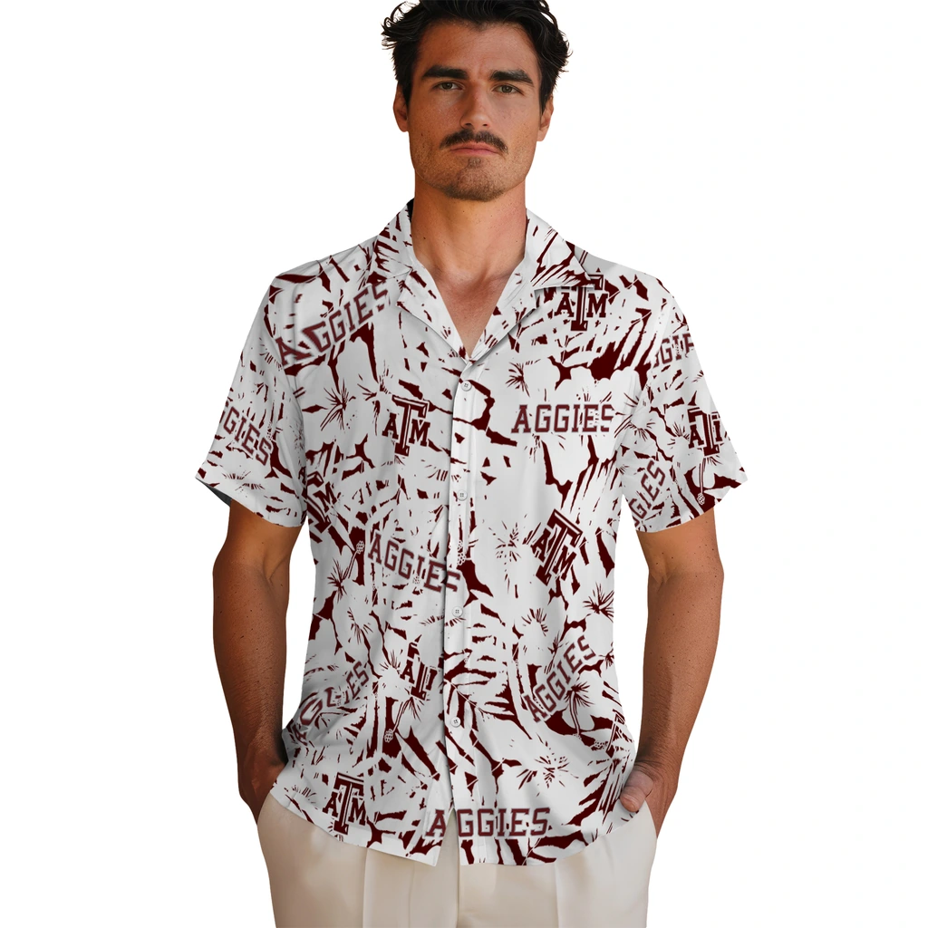 Texas A&M Aggies Hawaiian Shirt - Hibiscus Overlay texas am aggies hibiscus overlay hawaiian shirts fashion forward