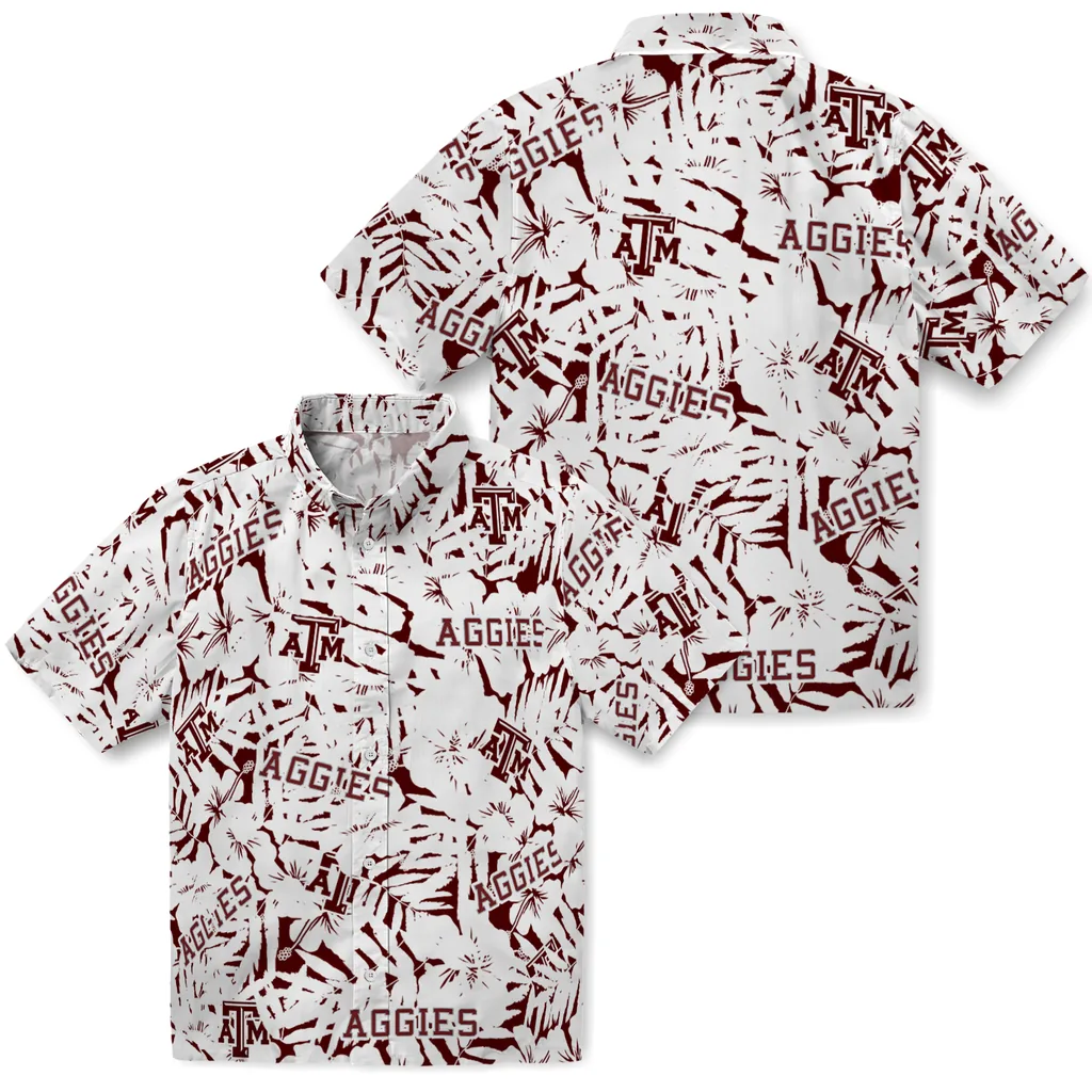Texas A&M Aggies Hawaiian Shirt - Hibiscus Overlay texas am aggies hibiscus overlay hawaiian shirts high quality