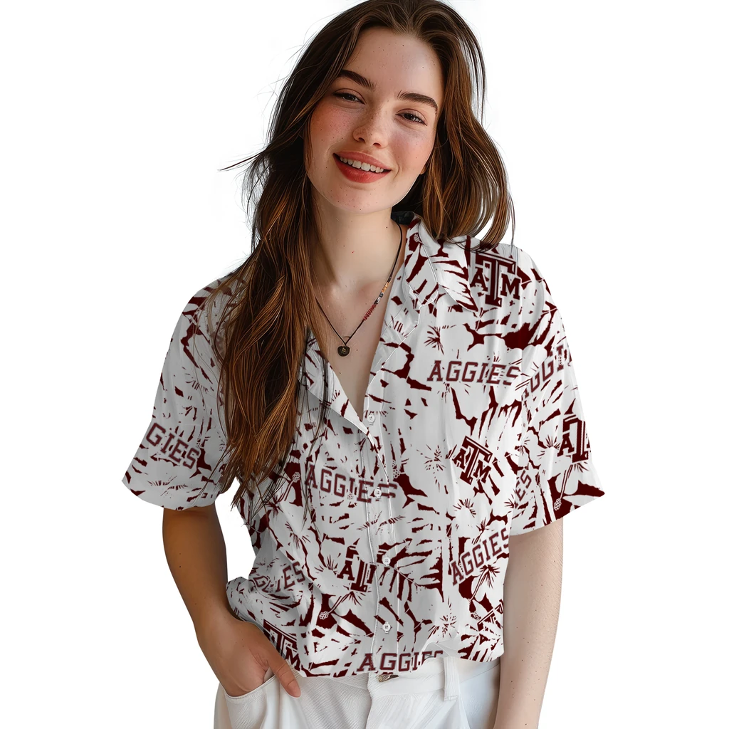 Texas A&M Aggies Hawaiian Shirt - Hibiscus Overlay texas am aggies hibiscus overlay hawaiian shirts latest model