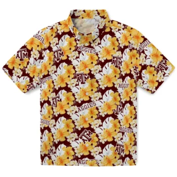 texas am aggies hibiscus tropics maroon yellow hawaiian shirts best selling