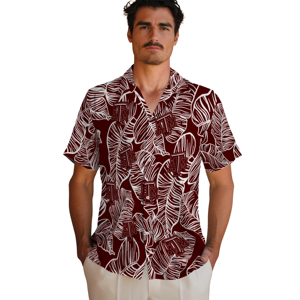 Texas A&M Aggies Hawaiian Shirt - Leaf Outline texas am aggies leaf outline maroon hawaiian shirts fashion forward