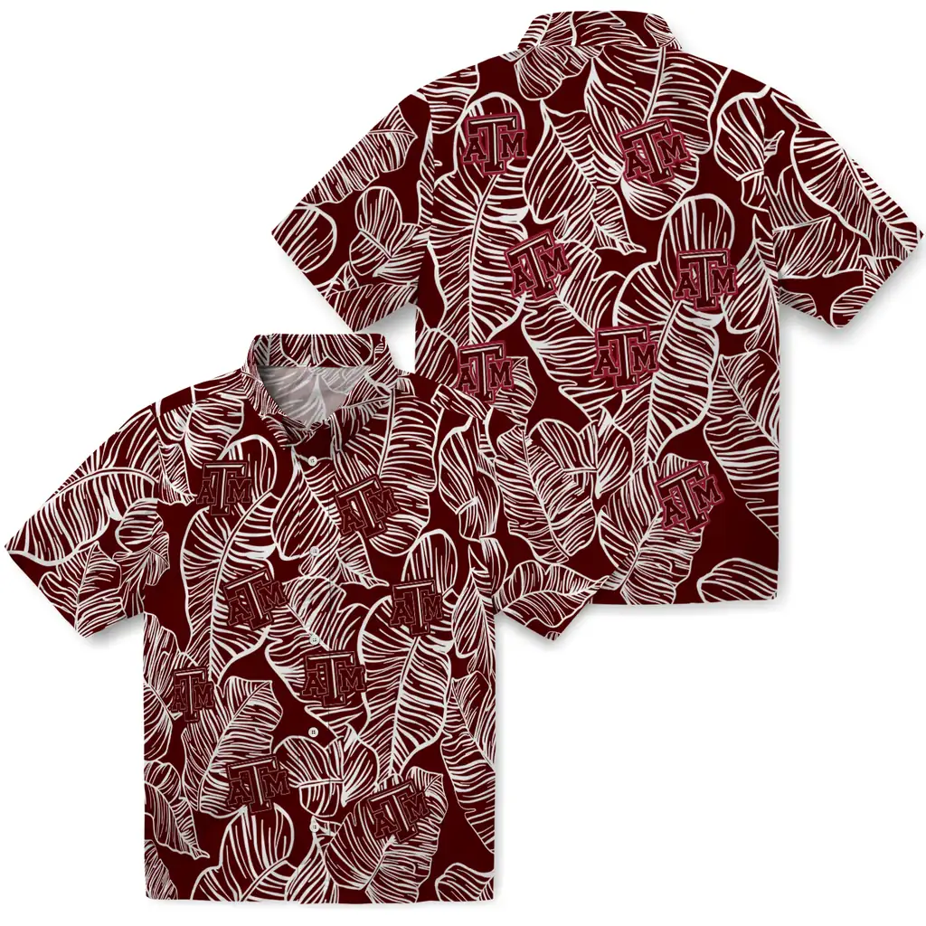 Texas A&M Aggies Hawaiian Shirt - Leaf Outline texas am aggies leaf outline maroon hawaiian shirts high quality