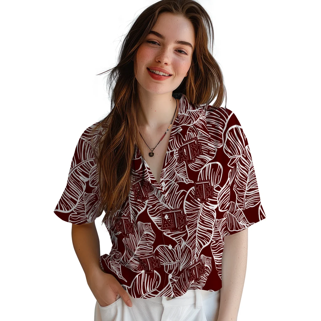 Texas A&M Aggies Hawaiian Shirt - Leaf Outline texas am aggies leaf outline maroon hawaiian shirts latest model