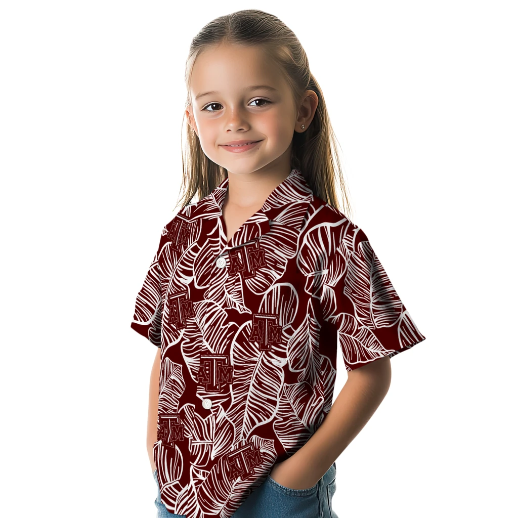 Texas A&M Aggies Hawaiian Shirt - Leaf Outline texas am aggies leaf outline maroon hawaiian shirts premium grade