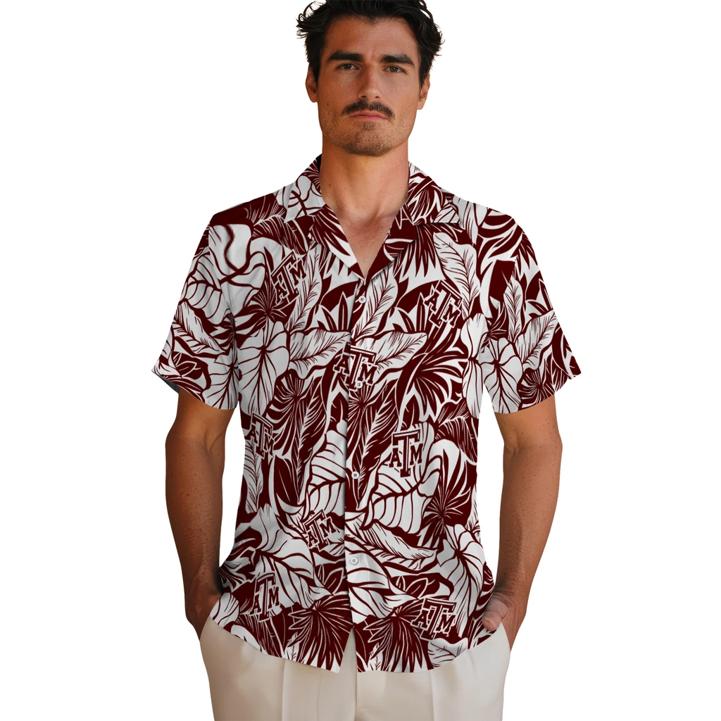 Texas A&M Aggies Hawaiian Shirt - Monstera Layer texas am aggies monstera layer maroon hawaiian shirts fashion forward