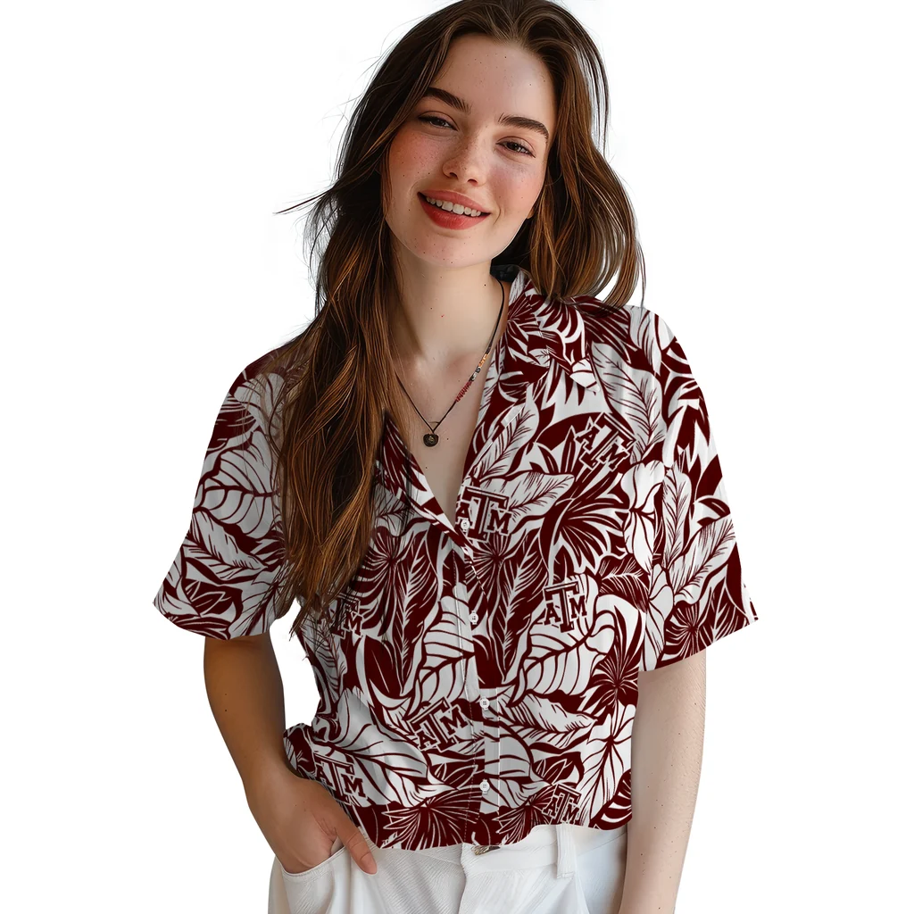 Texas A&M Aggies Hawaiian Shirt - Monstera Layer texas am aggies monstera layer maroon hawaiian shirts latest model