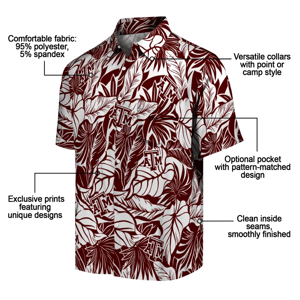 Texas A&M Aggies Hawaiian Shirt - Monstera Layer texas am aggies monstera layer maroon hawaiian shirts new arrival