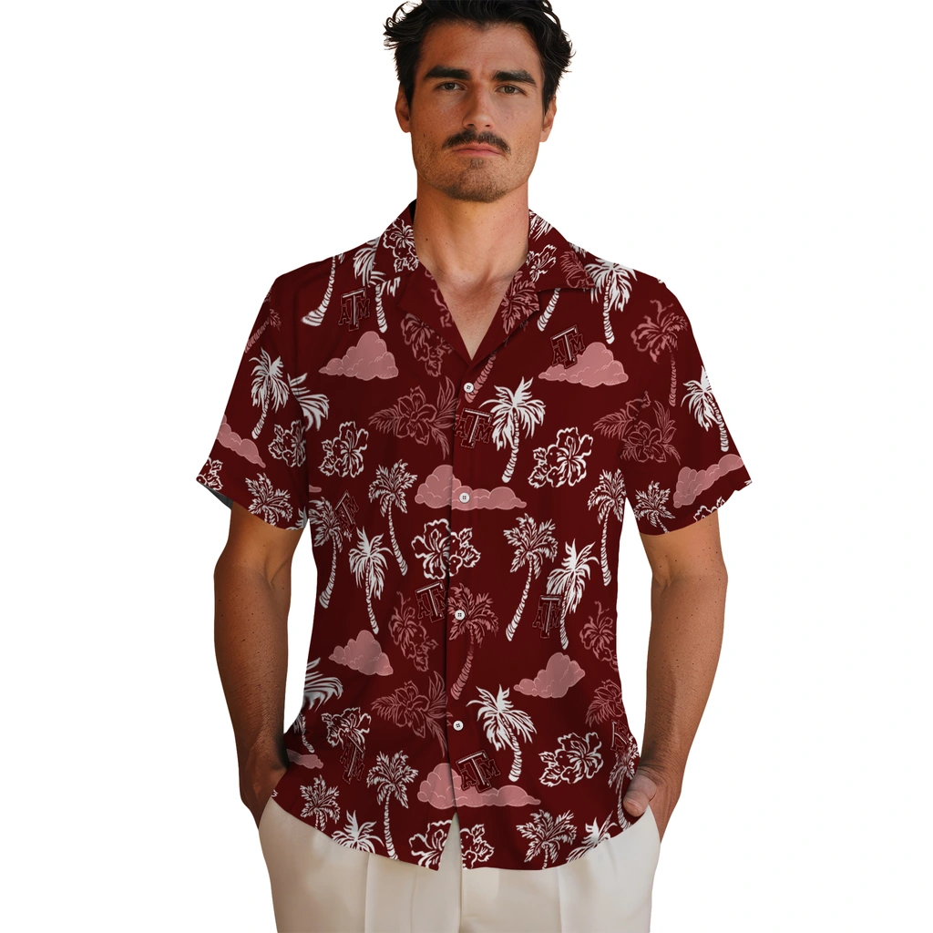 Texas A&M Aggies Hawaiian Shirt - Palm And Clouds texas am aggies palm and clouds maroon hawaiian shirts fashion forward