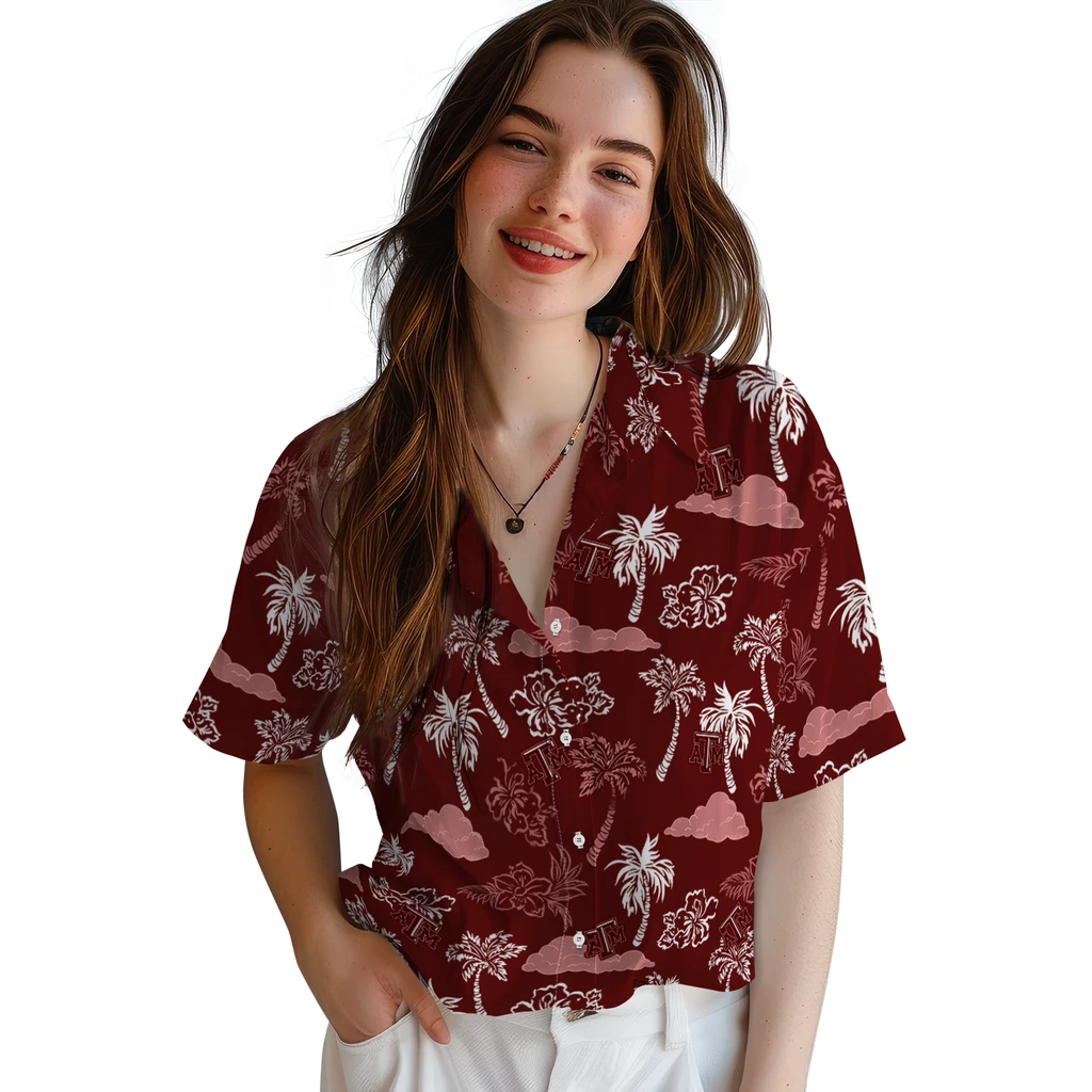 Texas A&M Aggies Hawaiian Shirt - Palm And Clouds texas am aggies palm and clouds maroon hawaiian shirts latest model