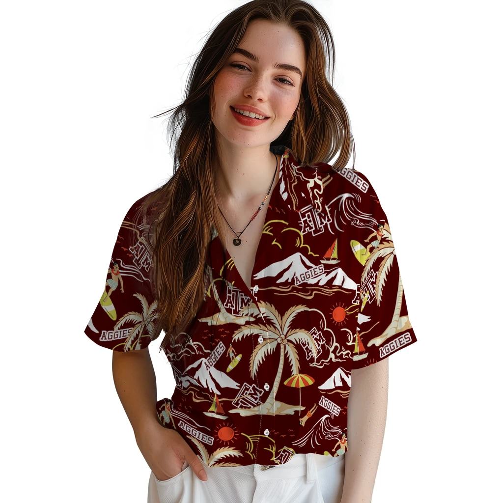 Texas A&M Aggies Hawaiian Shirt - Palm Tree Island texas am aggies palm tree island maroon hawaiian shirts latest model
