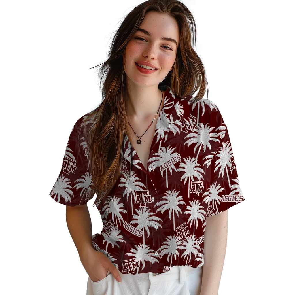 Texas A&M Aggies Hawaiian Shirt - Palm Tree Motif texas am aggies palm grove maroon hawaiian shirts latest model