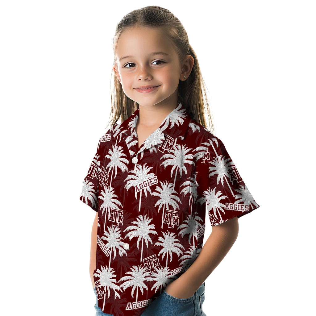 Texas A&M Aggies Hawaiian Shirt - Palm Tree Motif texas am aggies palm grove maroon hawaiian shirts premium grade